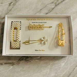 Miss To Mrs Bridal Bride Hair Pin Set Gold Tone Faux Pearl Hair Clips Gift Box